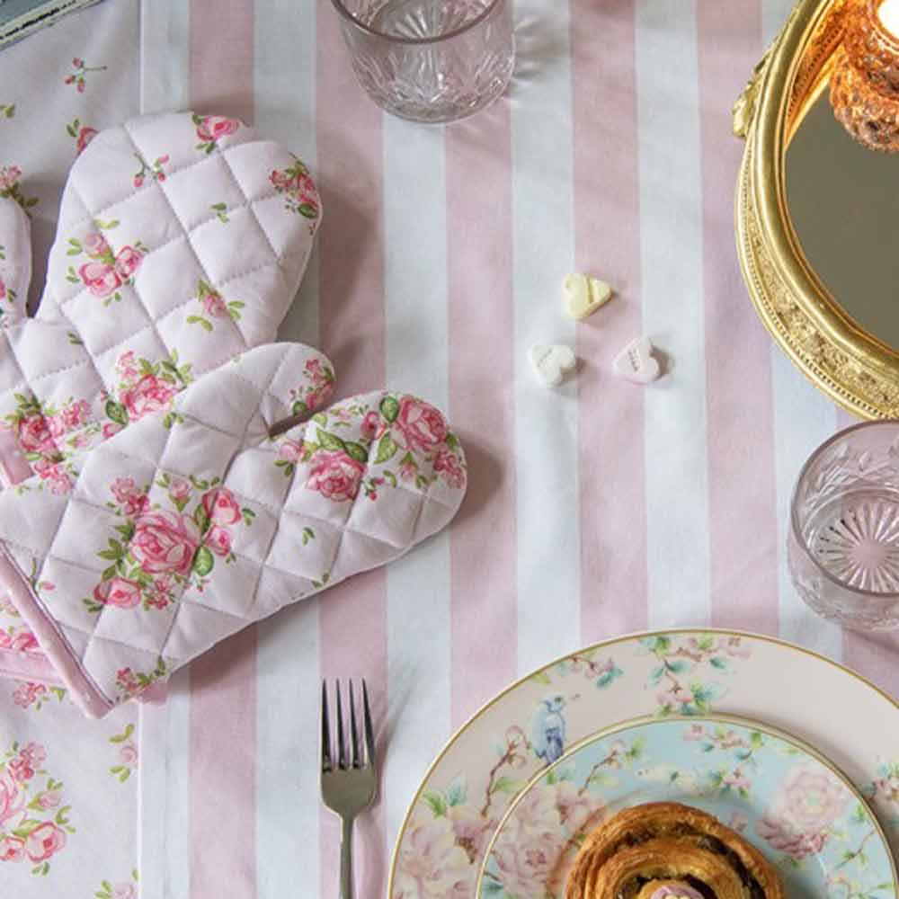 Clayre & Eef - Ofenhandschuh Marley Rosa Rosenmuster im Vintage-Stil