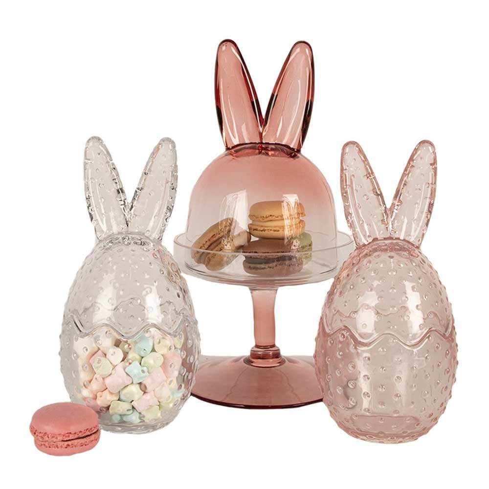 Drei Clayre & Eef - Osterhase Glas Bonbonnière mit Macarons darin.