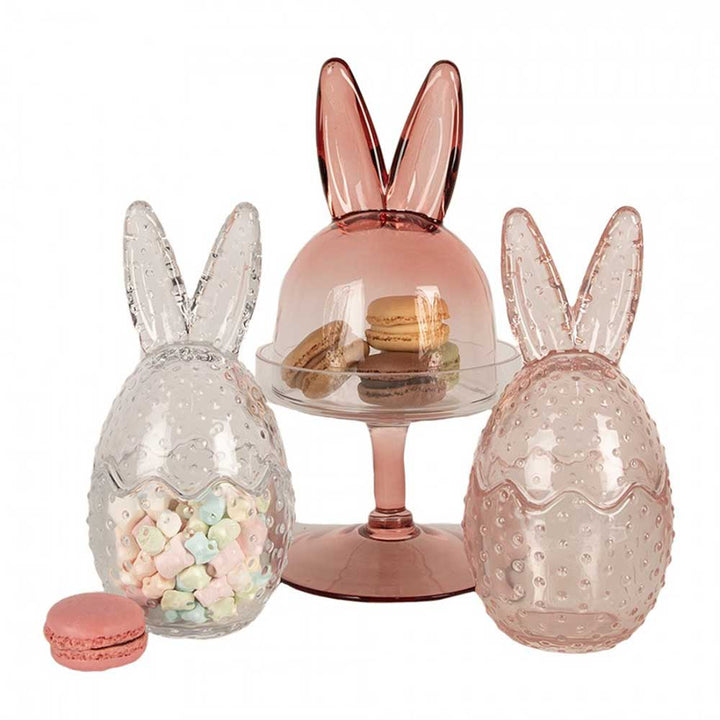 Drei Clayre & Eef - Osterhase Glas Bonbonnière mit Macarons darin.