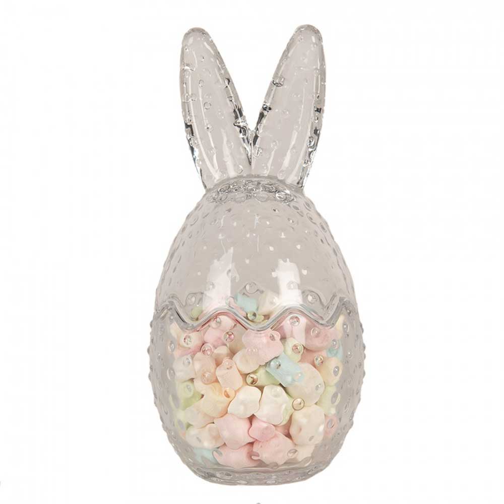 Eine Clayre & Eef - Osterhase Glas Bonbonnière gefüllt mit Marshmallows.