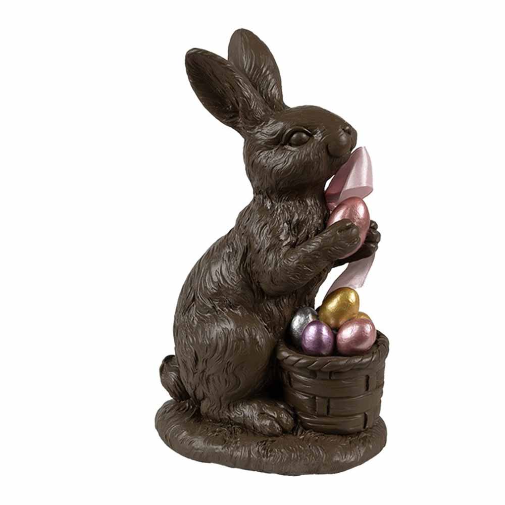 Clayre & Eef - Osterhase mit Korb & Schleife Dekofigur in Schokooptik