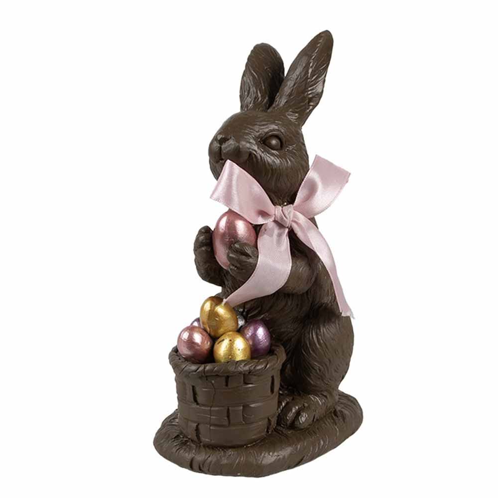 Clayre & Eef - Osterhase mit Korb & Schleife Dekofigur in Schokooptik