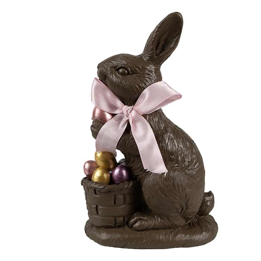 Clayre & Eef - Osterhase mit Korb & Schleife Dekofigur in Schokooptik
