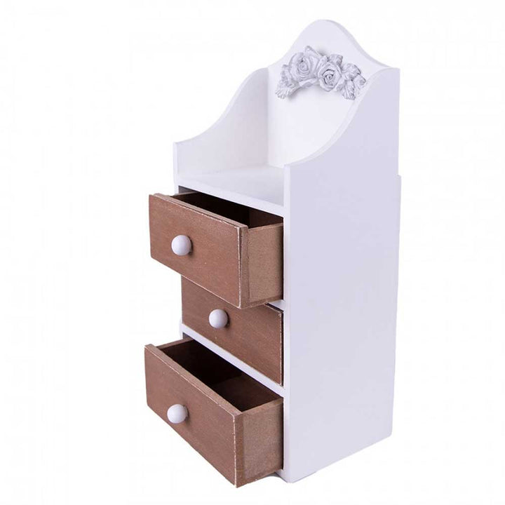 Eine Clayre & Eef – Schubladenkommode Deko 27 cm mit drei Schubladen darauf.