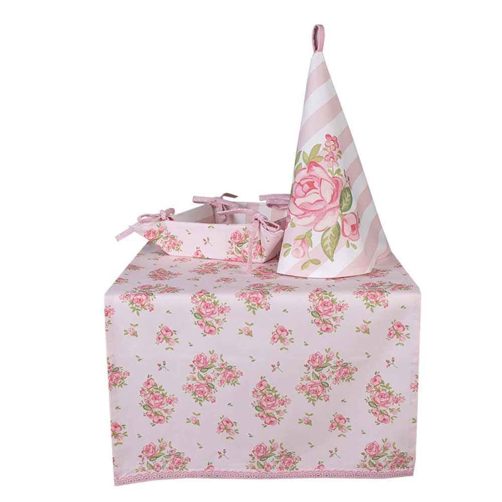 Clayre & Eef - Tischläufer Marley Rosa Blumenmuster Vintage