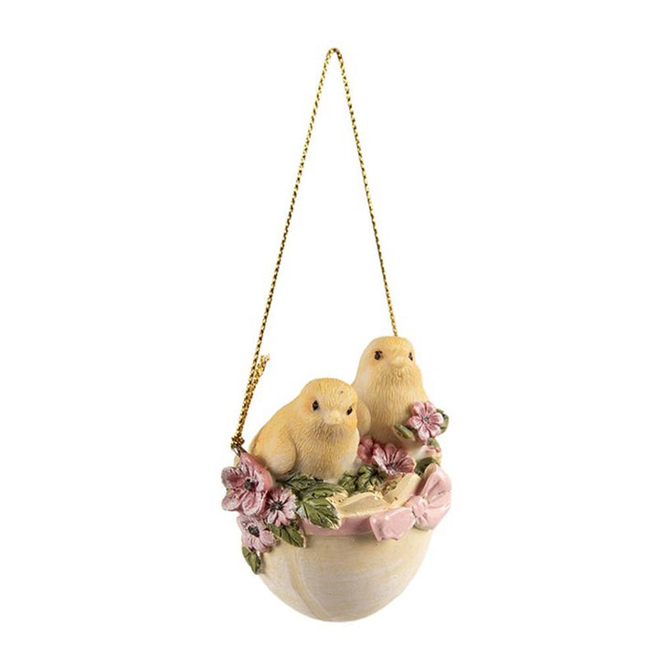 Clayre & Eef - Anhänger mit Vögeln auf Ei und Blumen