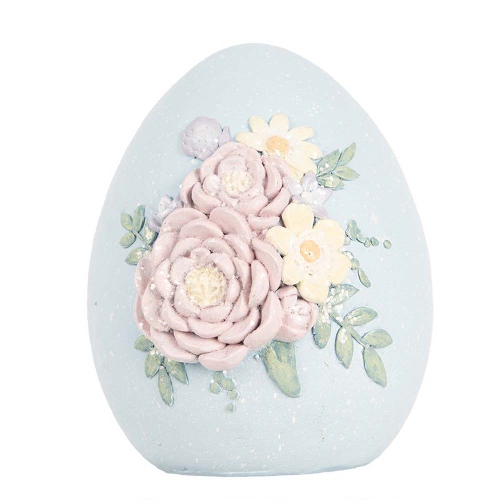 Clayre & Eef - Deko Ei Pastellblau mit Blumen