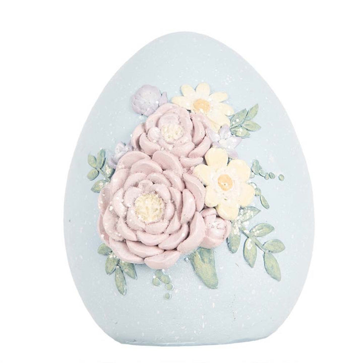 Clayre & Eef - Deko Ei Pastellblau mit Blumen