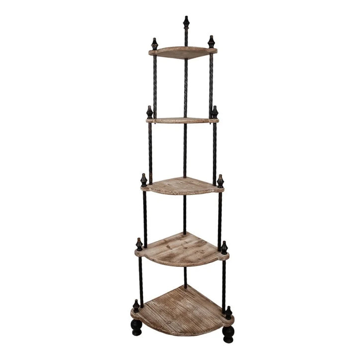 Clayre & Eef - Holz-Metall-Eckregal – 45×45×184 cm braun