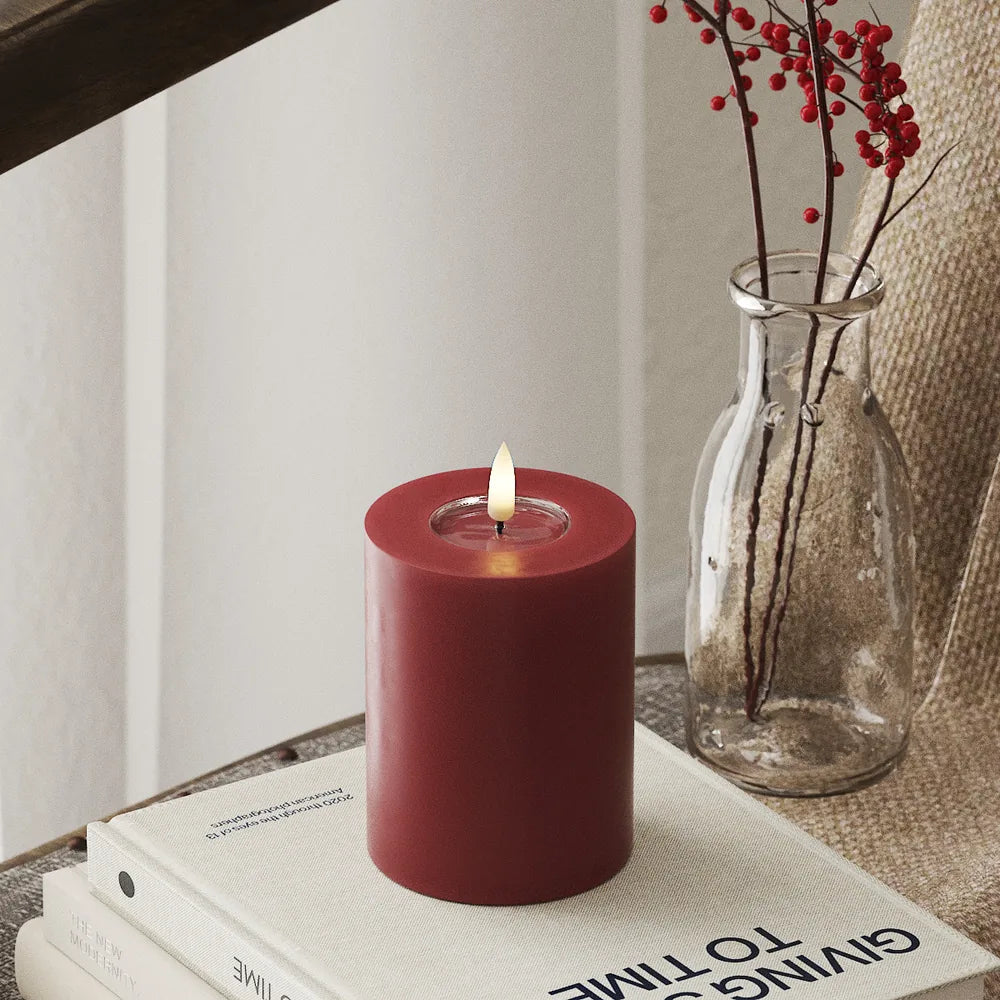 Deluxe Homeart - Stumpenkerze LED Bordeaux Rot (7,5 × 10 cm)