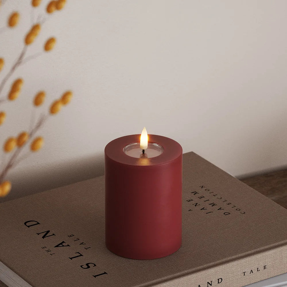 Deluxe Homeart - Stumpenkerze LED Bordeaux Rot (7,5 × 10 cm)
