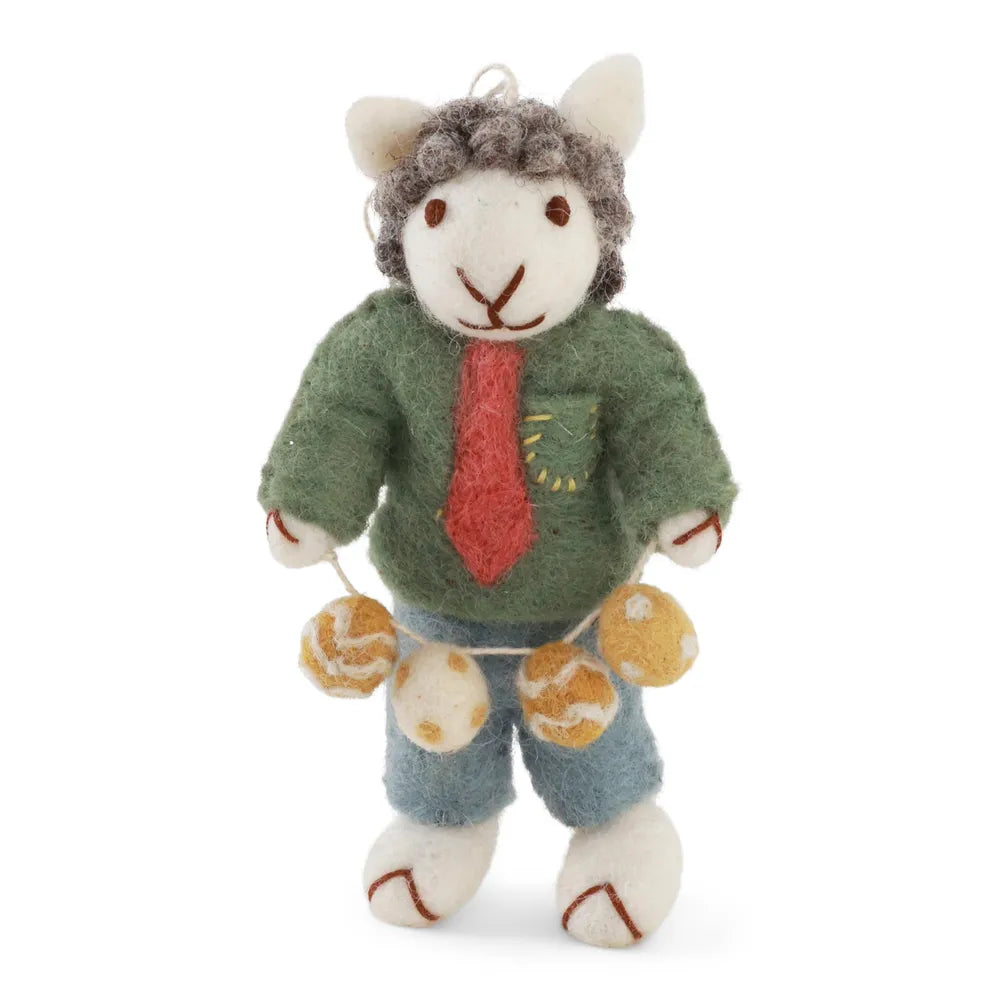 Gry & Sif - Kleines graues Schaf Junge Filz mit Ostergirlande