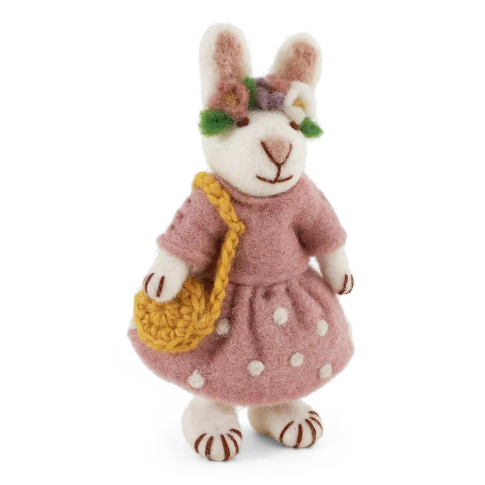 Gry & Sif - Kleines Hasenmädchen aus Filz mit Blumenkranz