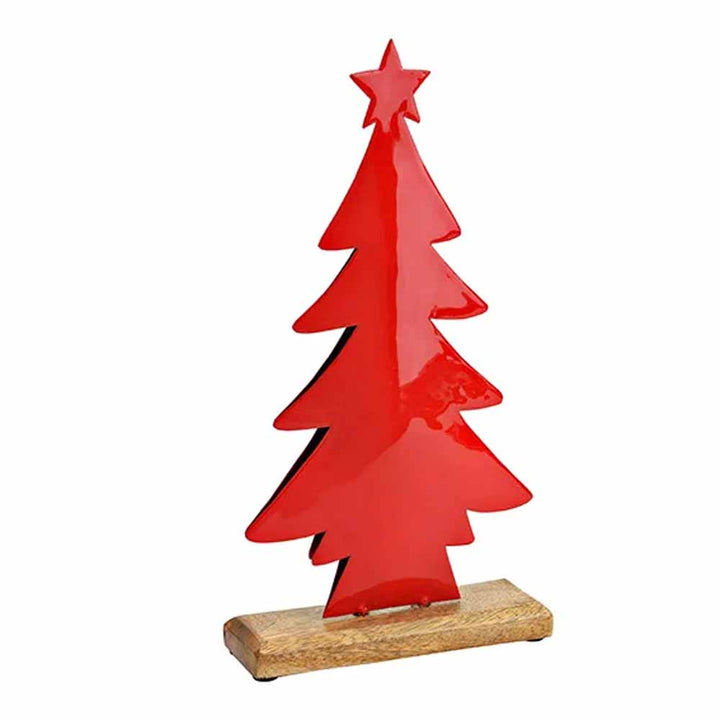 G. Wurm - Tannenbaum Metall rot auf Holzsockel