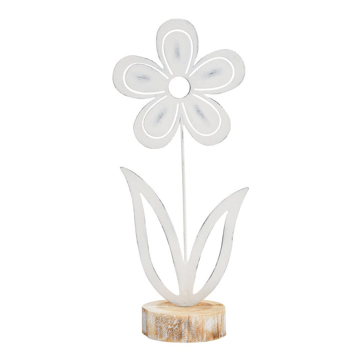 G. Wurm - Blume auf Holzsockel aus Metall weiß