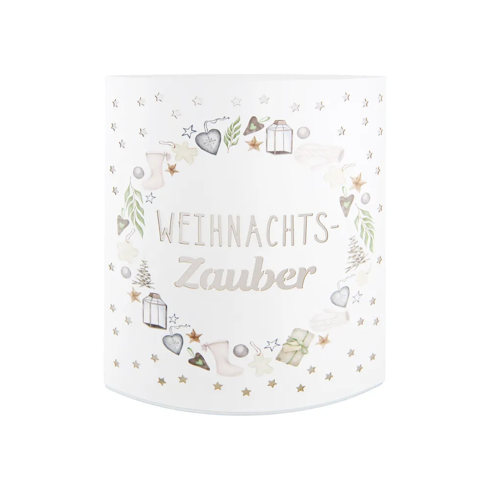 Gilde - Dekoleuchte (LED) Ellipse "Weihnachtszauber" Schriftzug Sternmuster creme