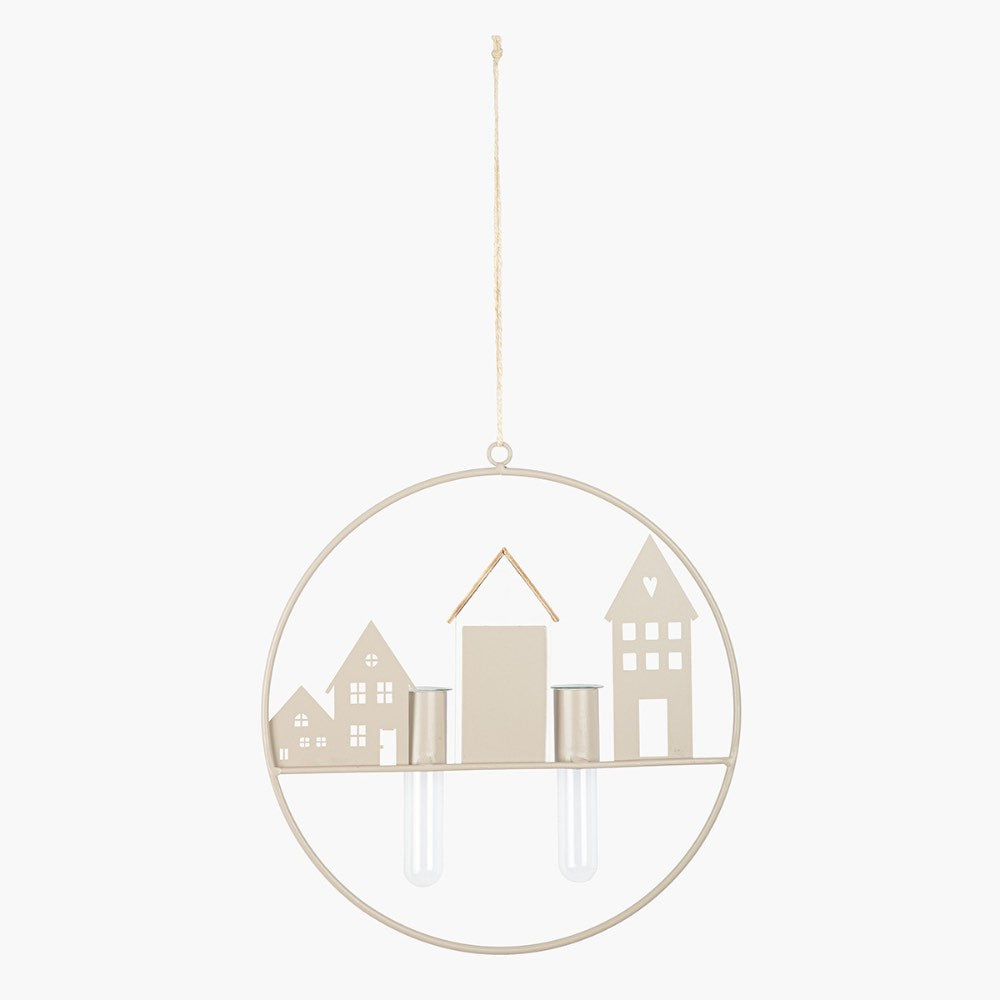Gilde - Hänger rund Cremo Hausmotiv Metallbeige