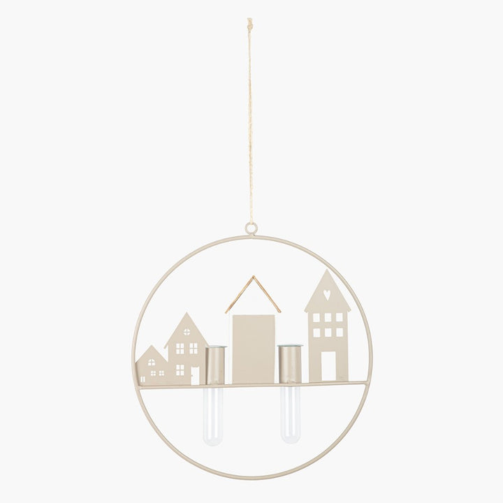 Gilde - Hänger rund Cremo Hausmotiv Metallbeige