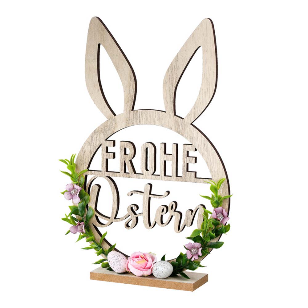 Gilde - Hasenrelief "Frohe Ostern" mit Blumen