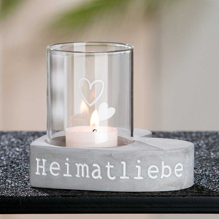 Gilde - Herzförmiges Windlicht "Heimatliebe" aus Beton & Glas