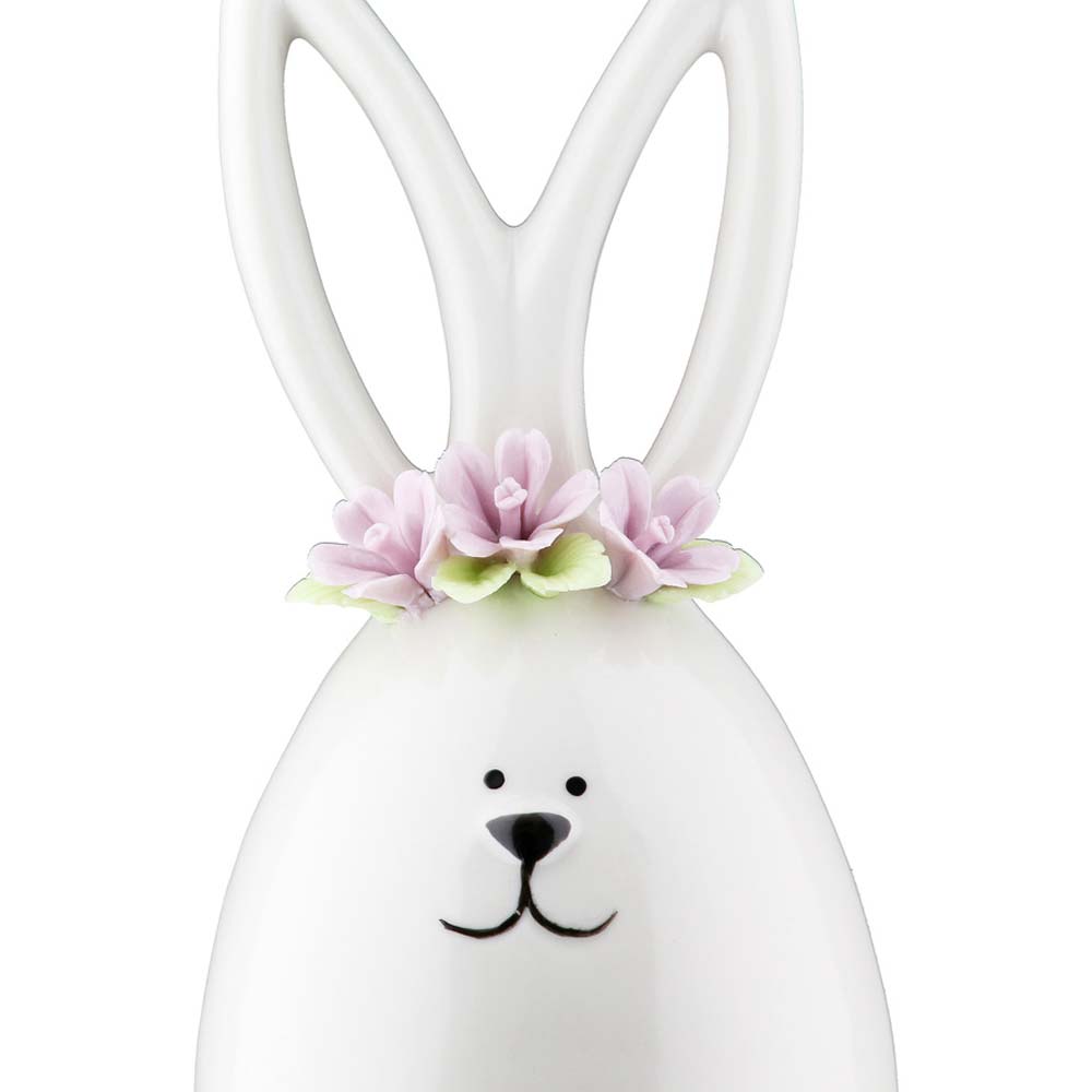 Gilde - Keramik Hase mit Blumenkranz