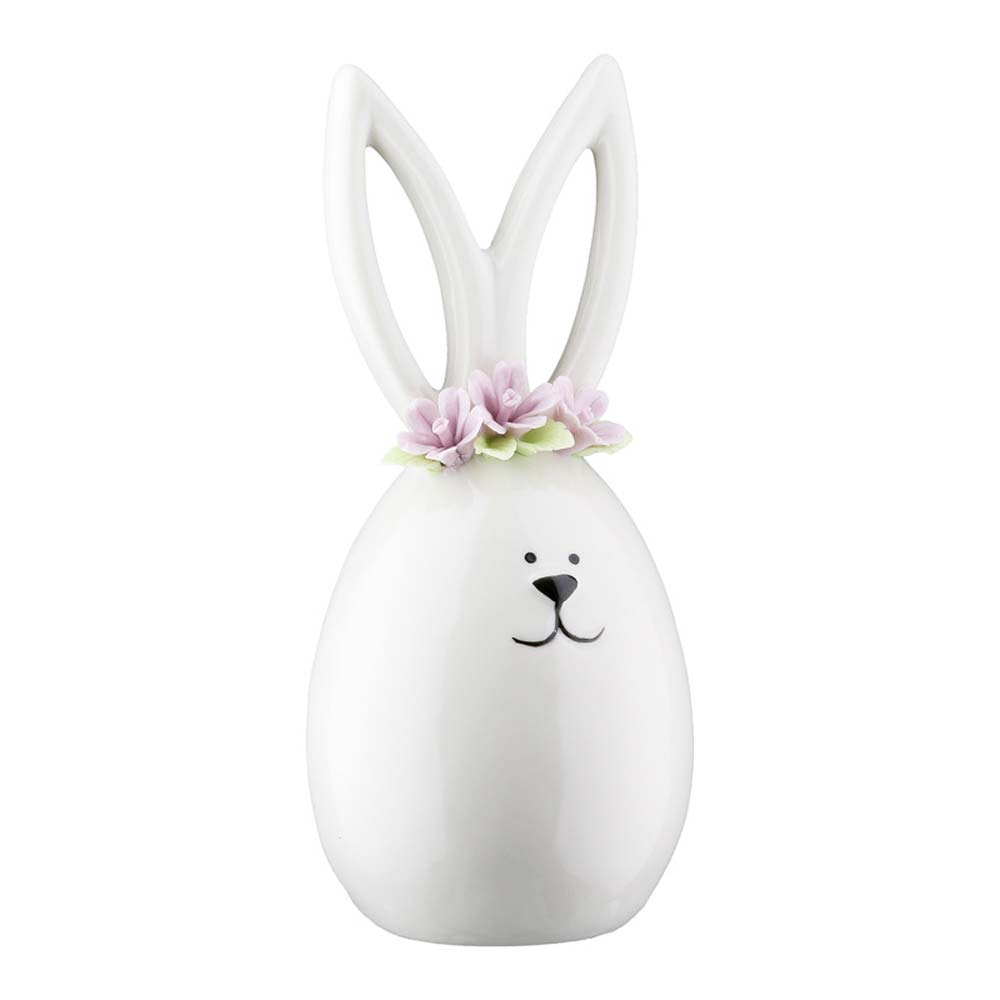 Gilde - Keramik Hase mit Blumenkranz