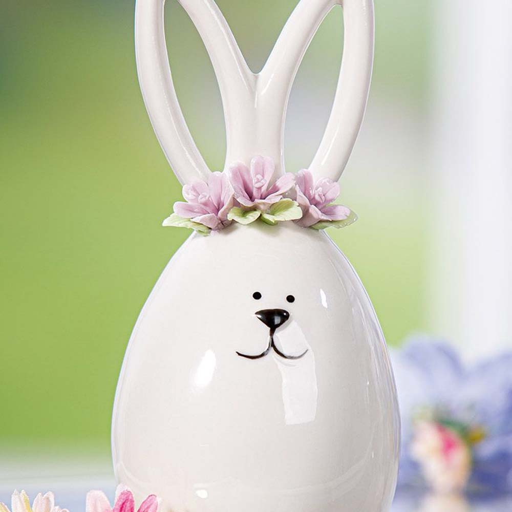Gilde - Keramik Hase mit Blumenkranz
