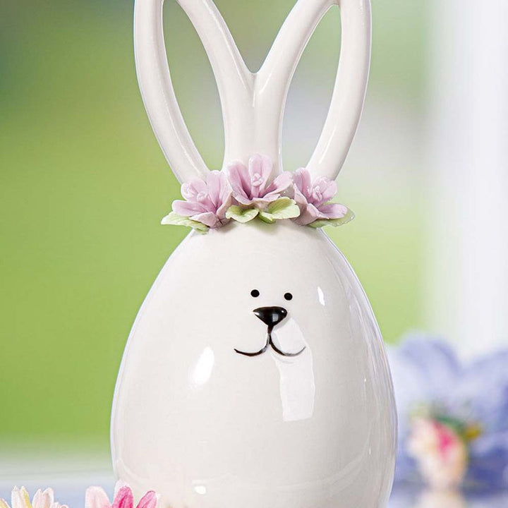 Gilde - Keramik Hase mit Blumenkranz