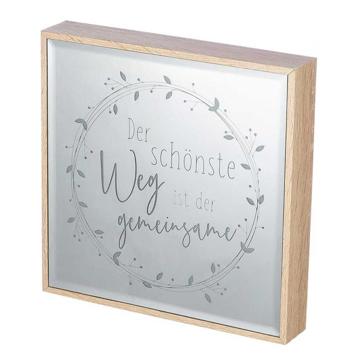 Gilde - LED Spiegelbild mit Spruch – Holzrahmen & Gravur