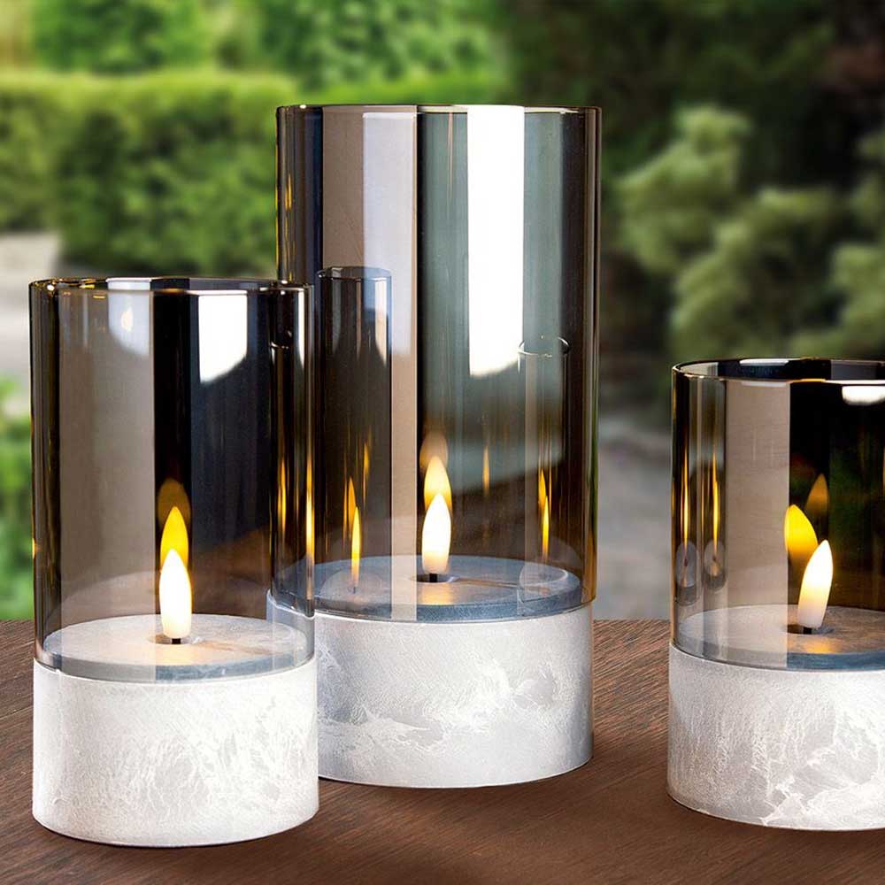 Gilde - LED Windlicht Gilde – Zylindrisch, Rauchglas & Beton