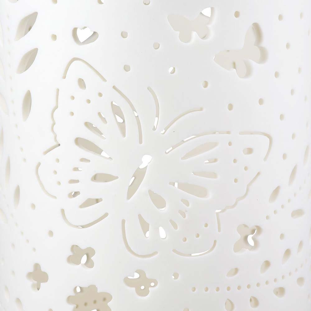 Gilde - LED Windlicht Weiß – Schmetterling & Blumen Design