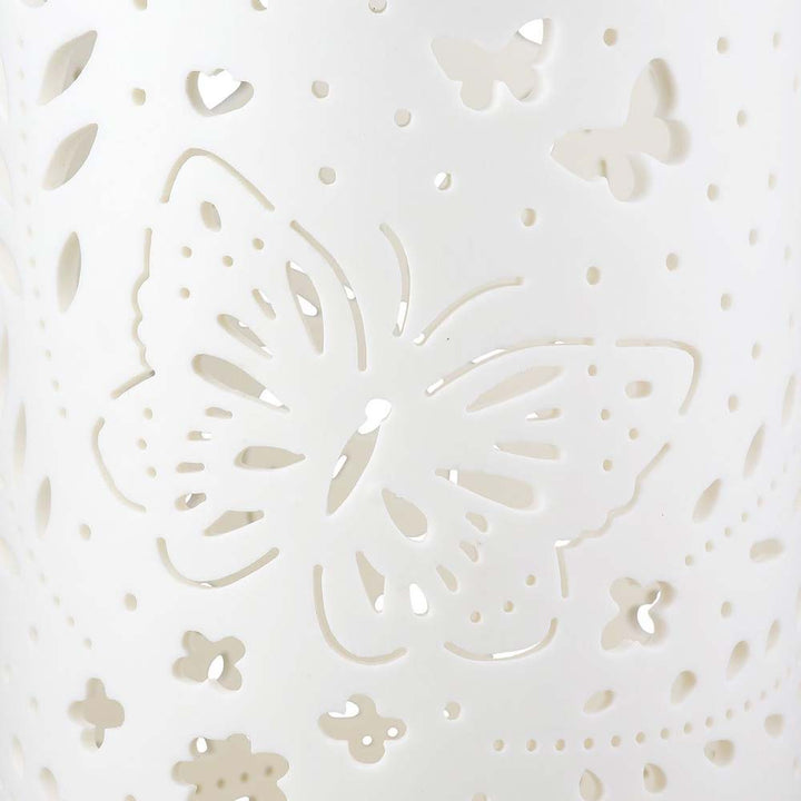 Gilde - LED Windlicht Weiß – Schmetterling & Blumen Design