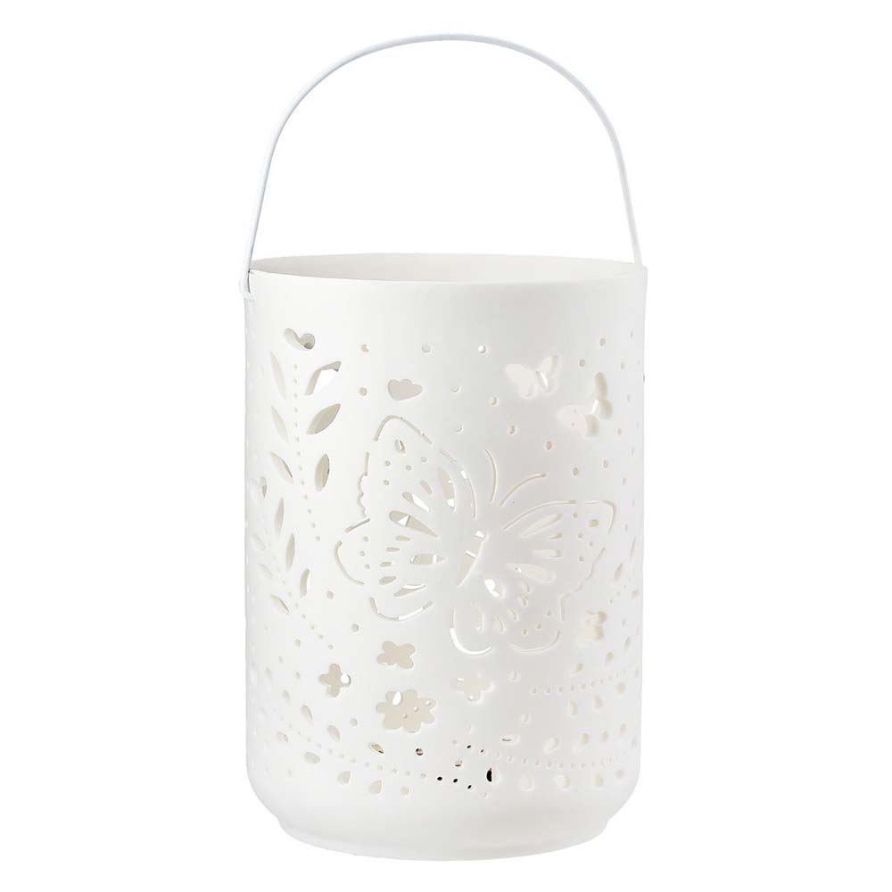 Gilde - LED Windlicht Weiß – Schmetterling & Blumen Design