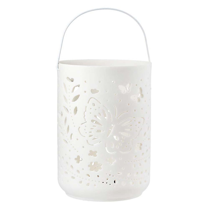 Gilde - LED Windlicht Weiß – Schmetterling & Blumen Design