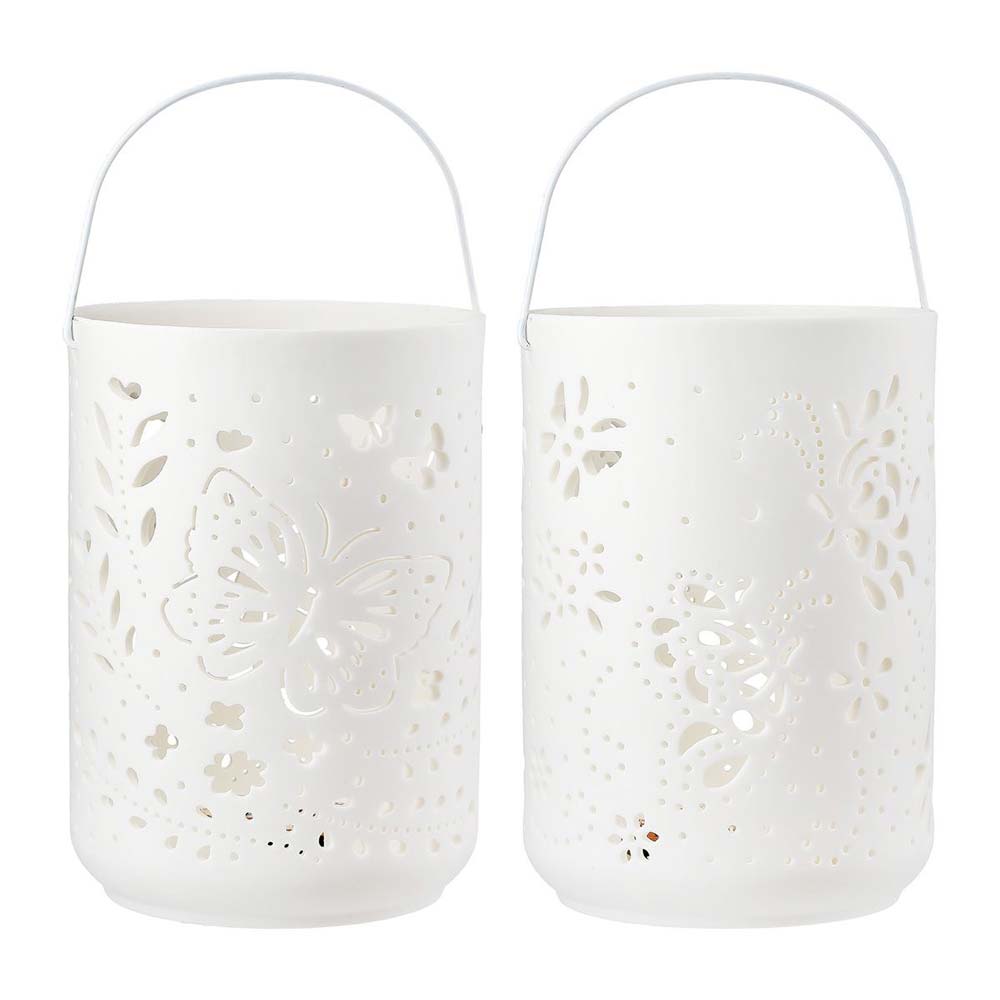 Gilde - LED Windlicht Weiß – Schmetterling & Blumen Design