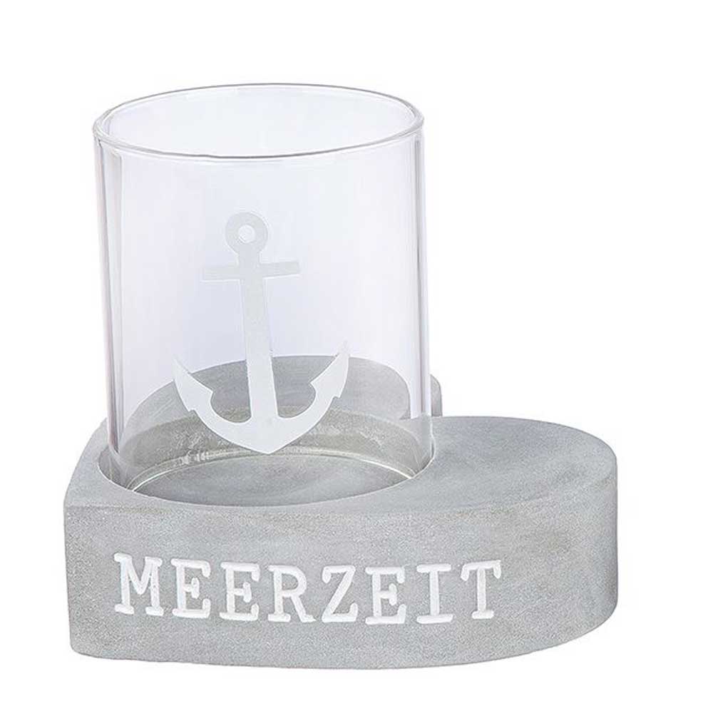 Gilde - Maritimes Windlicht Herz „MEERZEIT“ aus Beton & Glas