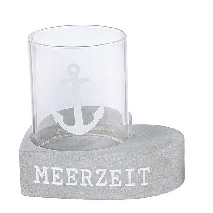 Gilde - Maritimes Windlicht Herz „MEERZEIT“ aus Beton & Glas