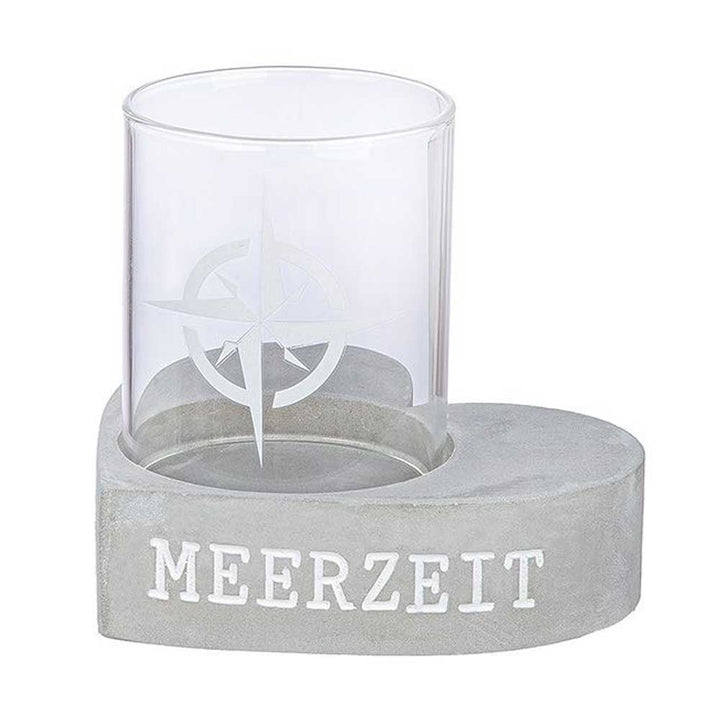 Gilde - Maritimes Windlicht Herz „MEERZEIT“ aus Beton & Glas