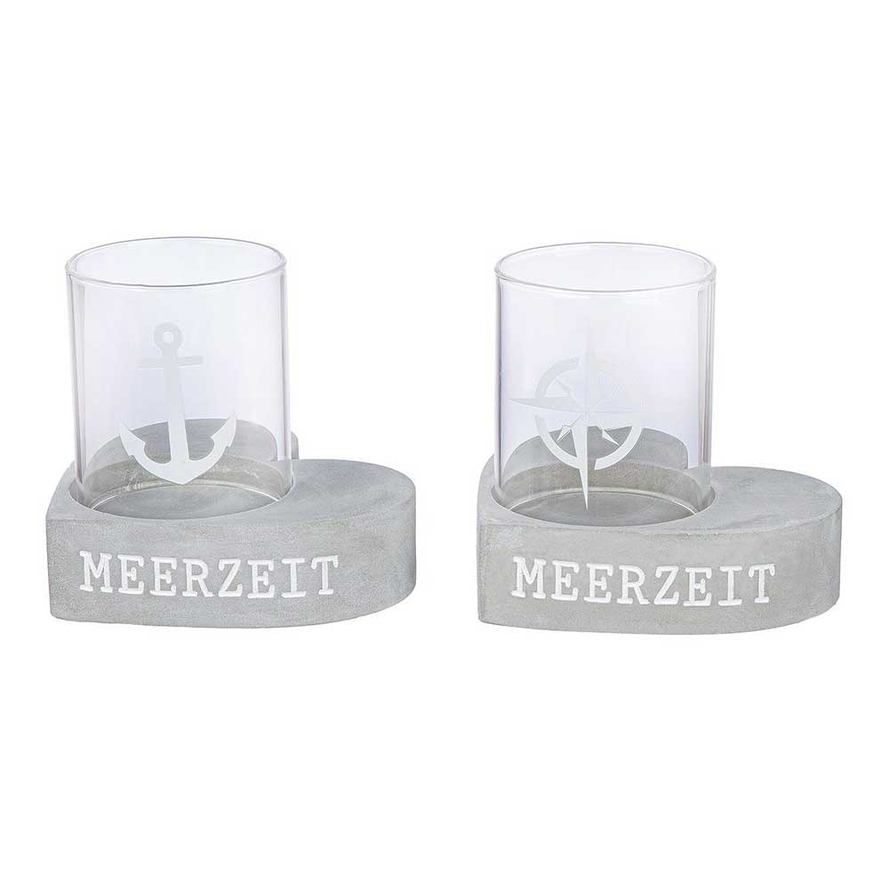Gilde - Maritimes Windlicht Herz „MEERZEIT“ aus Beton & Glas