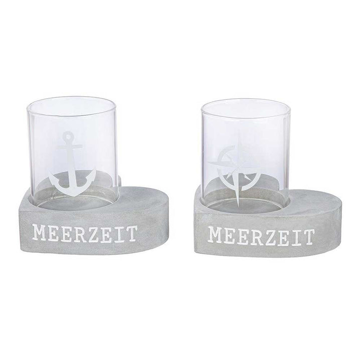 Gilde - Maritimes Windlicht Herz „MEERZEIT“ aus Beton & Glas
