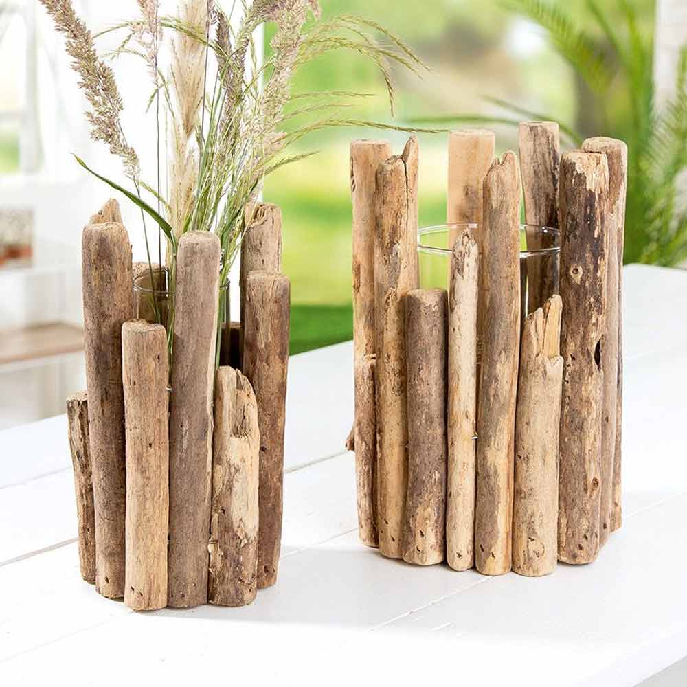 Gilde - Rustikale Treibholz Vase mit Glas – Natur Deko Unikat