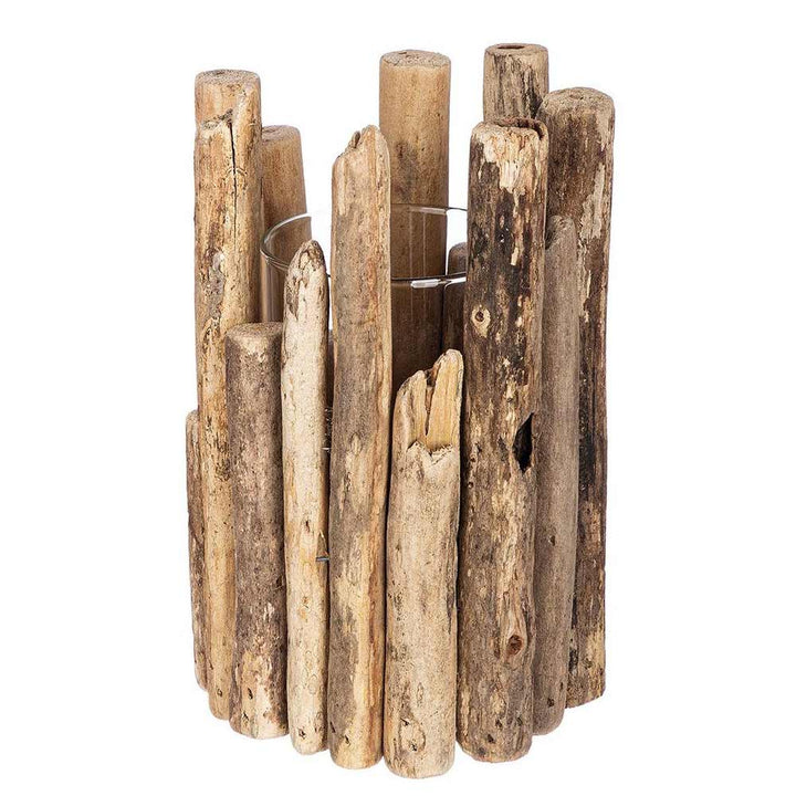 Gilde - Rustikale Treibholz Vase mit Glas – Natur Deko Unikat