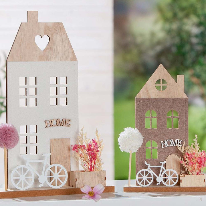 Gilde - Standrelief Haus – Deko Holz mit Filz & Blumen