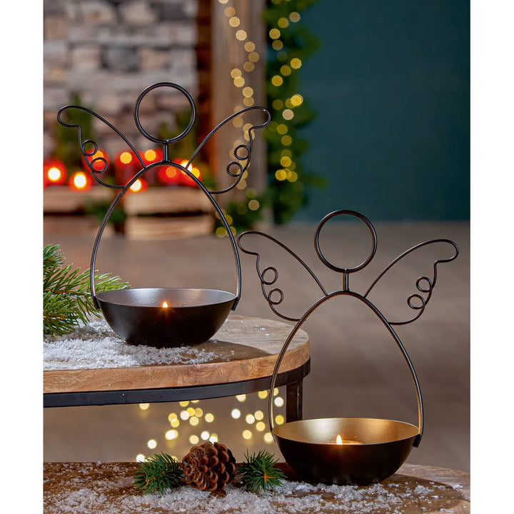 Gilde - Teelichtleuchter Engel "Elijah" schwarz