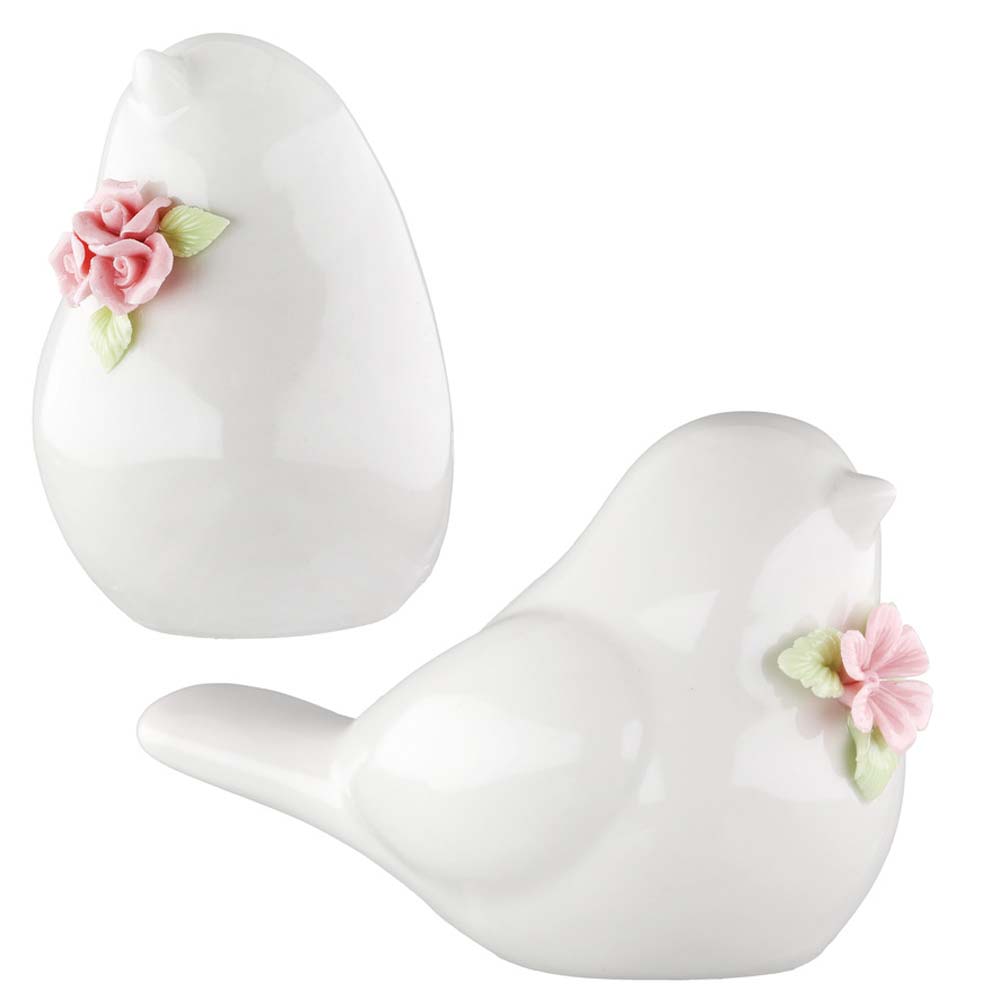 Gilde - Vogel Keramik mit Blumenkranz