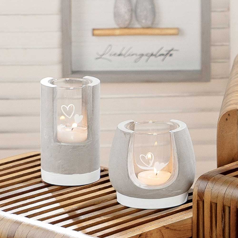 Gilde - Windlicht Beton & Glas mit Herz
