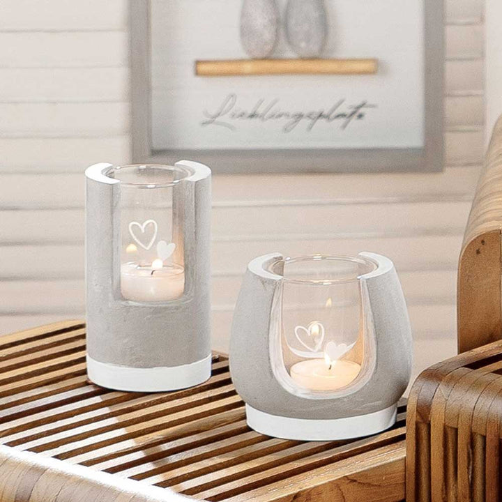 Gilde - Windlicht Beton & Glas mit Herz