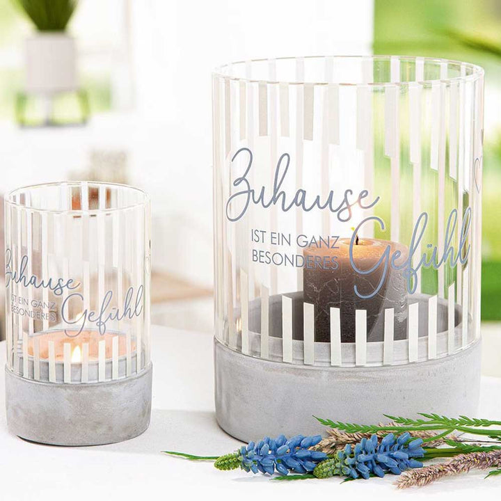Gilde - Windlicht Glas & Beton mit Spruch Zylindrisch