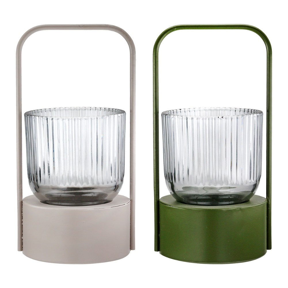 Gilde - Windlicht Strike Glas Metall grau/grün