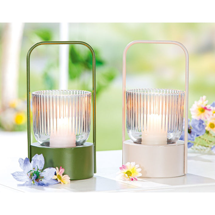 Gilde - Windlicht Strike Glas Metall grau/grün